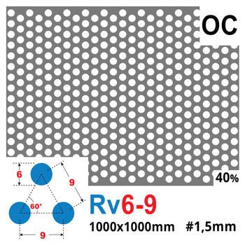 Blacha perforowana OCYNK OCZKO 6 mm PRZERWA 3 mm 1000 x 1000 mm Rv 6-9 Gr. 1,5 mm