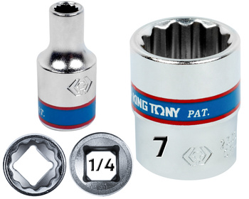 KING TONY Klucz nasadka KRÓTKA 1/4" 12-KĄTNA 7 mm 