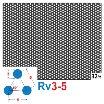 Blacha perforowana OCZKO 3 mm PRZERWA 2 mm 200 x 200 mm Rv 3-5 Gr. 1,5 mm