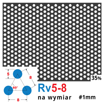Blacha perforowana SUROWA OCZKO 5 mm PRZERWA 3 mm Rv 5-8 - NA WYMIAR Gr. 1 mm