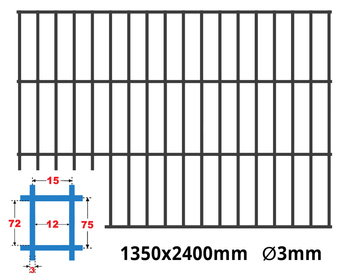 Siatka zgrzewana SUROWA 75 x 15 GR. 3 mm 1350 X 2400 mm