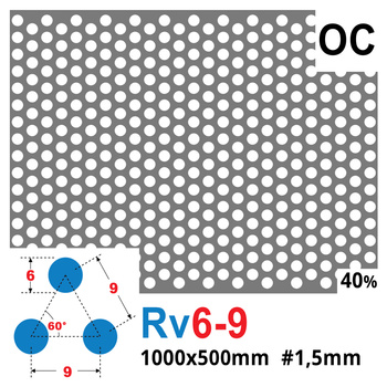 Blacha perforowana OCYNK OCZKO 6 mm PRZERWA 3 mm 1000 x 500 mm Rv 6-9 Gr. 1,5 mm