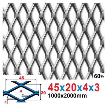 Siatka cięto-ciągniona SUROWA 45 x 20 x 4 x 3 | 1000 x 2000 mm