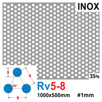 Blacha perforowana nierdzewna OCZKO 5 mm PRZERWA 3 mm 1000 x 500 mm Rv 5-8 INOX Gr. 1 mm
