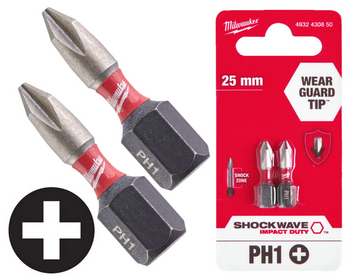 Milwaukee Bit udarowy 1/4" KRZYŻAK |  PH 1  x 25 mm - 2 szt.