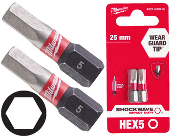 Milwaukee Bit udarowy 1/4" IMBUS | HEX 5 x 25 mm - 2 szt.
