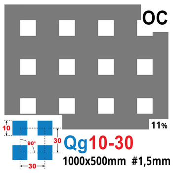 Blacha perforowana OCYNK 10X10 mm PRZERWA 20 mm 1000 x 500 mm Qg 10-30 Gr. 1,5 mm