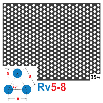 Blacha perforowana SUROWA OCZKO 5 mm PRZERWA 3 mm 200 x 200 mm Rv 5-8 Gr. 2 mm