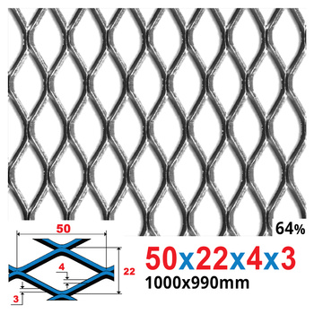 Siatka cięto-ciągniona SUROWA 50 x 22 x 4 x 3 | 1000 x 990 mm