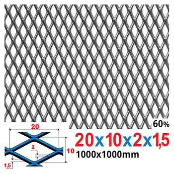 Siatka cięto-ciągniona SUROWA 20 x 10 x 2 x 1,5 | 1000 x 1000 mm