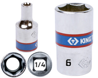KING TONY Klucz nasadka KRÓTKA 1/4" 6-KĄTNA 6 x 24 mm
