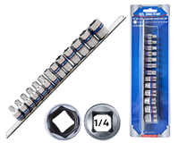 KING TONY Zestaw nasadek KRÓTKICH 6-KĄT. 1/4" 13 el. 4 - 14 mm na szynie 2513MR