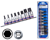 KING TONY Zestaw nasadek z końcówką HEX 1/2" 8 el. H6 - H19 na szynie 4108PR10