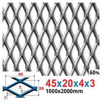 Siatka cięto-ciągniona SUROWA 45 x 20 x 4 x 3 | 1000 x 2000 mm