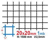 Siatka karbowana SUROWA 20 x 20 x 2,5 mm 1500 mm 