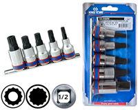 KING TONY Zestaw nasadek z końcówką SPLINE 1/2" 5 el. M8 - M16 na szynie 4105PR
