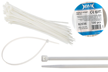 BM Opaska zaciskowa, kablowa, poliamidowa PA 6.6, BIAŁA | 200 x 3.6 mm op. 100 szt.