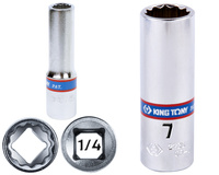 KING TONY Klucz nasadka DŁUGA 1/4" 12-KĄTNA 7 x 50 mm 