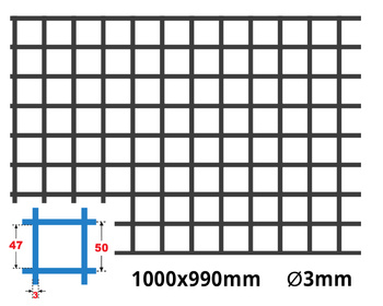 Siatka zgrzewana SUROWA 50 x 50 GR. 3 mm 1000 x 990 mm