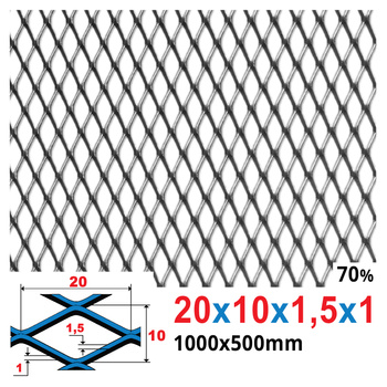 Siatka cięto-ciągniona SUROWA 20 x 10 x 1,5 x 1 | 1000 x 500 mm