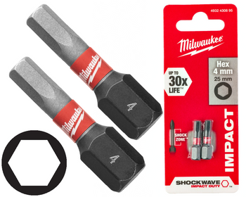 Milwaukee Bit udarowy 1/4" IMBUS | HEX 4 x 25 mm - 2 szt.