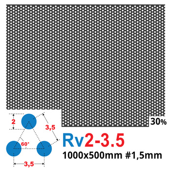 Blacha perforowana SUROWA OCZKO 2 mm PRZERWA 1,5 mm 1000 x 500 mm Rv 2-3,5 Gr. 1,5 mm
