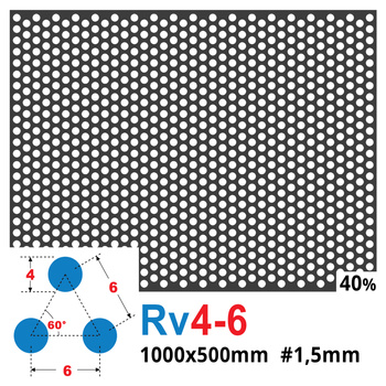 Blacha perforowana SUROWA OCZKO 4 mm PRZERWA 2 mm 1000 x 500 mm Rv 4-6 Gr. 1,5 mm