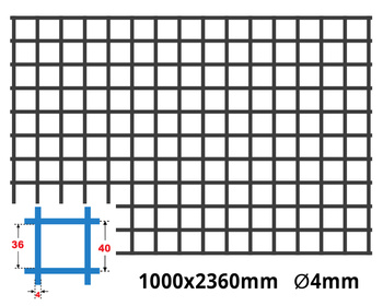 Siatka zgrzewana SUROWA 40 x 40 GR. 4 mm 1000 x 2360 mm