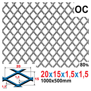 Siatka cięto-ciągniona OCYNK 20 x 15 x 1,5 x 1,5 | 1000 x 500 mm