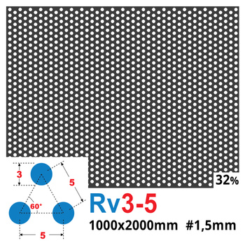 Blacha perforowana SUROWA OCZKO 3 mm PRZERWA 2 mm 1000 x 2000 mm Rv 3-5