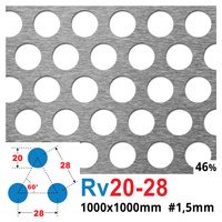 Blacha perforowana SUROWA OCZKO 20 mm PRZERWA 28 mm 1000 x 1000 Rv 20-28