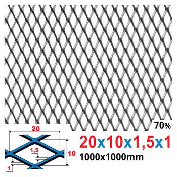Siatka cięto-ciągniona SUROWA 20 x 10 x 1,5 x 1 | 1000 x 1000 mm