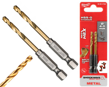 Milwaukee Wiertło udarowe do metalu HSS-G TIN RED HEX 1/4" 2 szt. | 4,0 mm