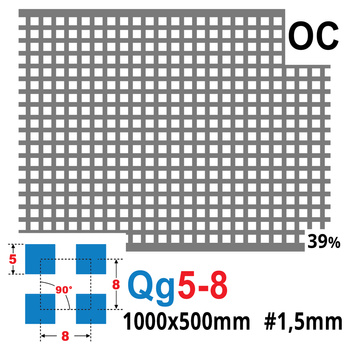 Blacha perforowana OCYNK 5X5 mm PRZERWA 3 mm 1000 x 500 mm Qg 5-8 Gr. 1,5 mm