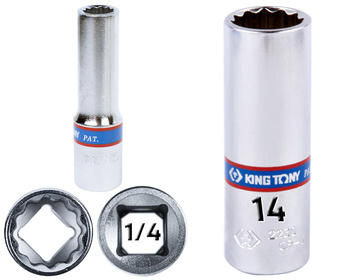 KING TONY Klucz nasadka DŁUGA 1/4" 12-KĄTNA 14 x 50 mm 